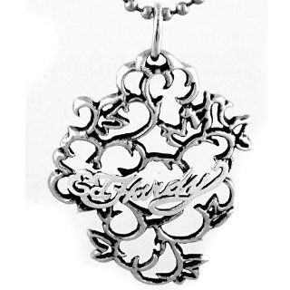 Ed Hardy Logo Letters Pendant In White Alloy Jewelry