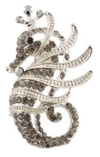 2 Pieces of Silver with Grey Iced Out Seahorse Brooch & Pin Pendant Brooches And Pins Jewelry