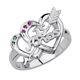 .925 Sterling Silver CZ Sweet 15 Heart Womens Ring Jewelry