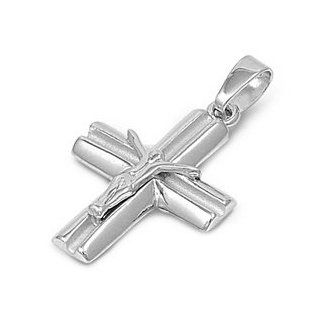 Crucifix 22MM Cross Pendant Sterling Silver 925 Jewelry