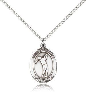 .925 Sterling Silver Saint St. Sebastian/Golf Medal Pendant 3/4 x 1/2 Inches Athletes/Soldiers 8162  Comes with a .925 Sterling Silver Lite Curb Chain Neckace And a Black velvet Box Jewelry