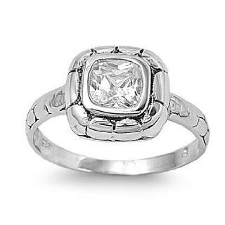 Square Center CZ Ring 10MM Sterling Silver 925 Jewelry