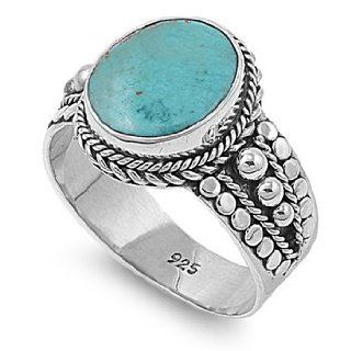 925 Sterling Silver Ring with Genuine Turquoise Stone  Unisex Ring   Size 9 Jewelry