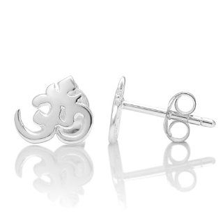 925 Sterling Silver Tiny Aum, Om, Ohm, Sanskrit India Symbol Post Stud Earrings for Women 10 mm Chuvora Jewelry