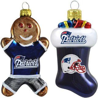 NFL New England Patriots Blown Glass Gingerbread Man & Stocking Ornament 2 Pack  Sports Fan Hanging Ornaments  Sports & Outdoors