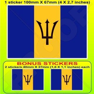 BARBADOS Barbadian Flag Lesser Antilles 4" (100mm) Vinyl Bumper Sticker, Decal x1 +2 BONUS 