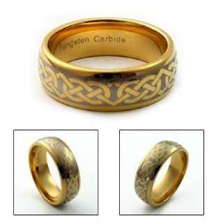 8mm Men's Tungsten Carbide Celtic Knot Ring Gold Tone Jewelry