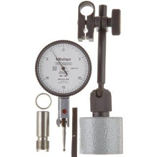 Mitutoyo 513 907 Dial Test Indicator and Mini Magnetic Stand, 0.375" Stem Dia., White Dial, 0 15 0 Reading, 1.575" Dial Dia., 0 0.03" Range, 0.0005" Graduation