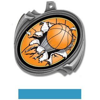 Custom Basketball Bust Out Insert Medals M 2201B SILVER MEDAL/LT. BLUE RIBBON 2.5   BUST OUT INSERT  Sports Award Medals  Sports & Outdoors