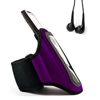 ( PURPLE ) Nokia Lumia 900 or Lumia 910 Windows Phone Neoprene Exercise Armband with Velcro Strap Extender, Key Pocket and Earphone Cord Holder + VG Wristband + Compatible Black 3.5mm Jack Earbud Earphones Cell Phones & Accessories