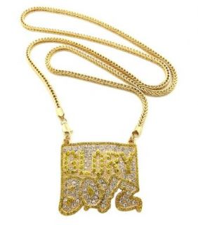 Hot Iced Out GLORY BOYZ Pendant Necklace w/ 4mm 36" Franco Chain Gold Tone XP932G Clothing