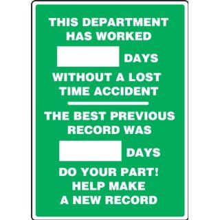 Accuform Signs MSR124PL Plastic Write A Day Scoreboard, "This Department Has Worked #### Days Without A Lost Time Accident   The Best Previous Record Was #### Days   Do Your Part   Help Make A New Record, " 14" Width X 20" Height Indu