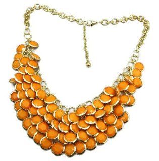 Women fashion Orange color Chunky Multi Layers Resin Gem Round Beads Statement Bib Collar Necklace S016 Jewelry