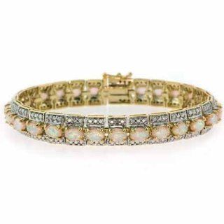 Gold Tone over Sterling Silver Created Opal & Diamond Accent Vintage Bracelet Tennis Bracelets Jewelry