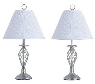 Park Madison Lighting PMT 1801 16 26 1/4 Inch Tall 2 Piece Table Lamp Set, Satin Nickel with Soft Pleated Shades   Household Lamp Sets  