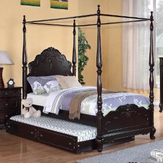 Homelegance Cinderella Canopy Poster Bed In Cherry   Twin With Trundle   Prints