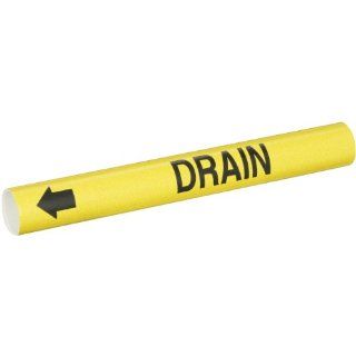Brady 4054 B Bradysnap On Pipe Marker, B 915, Black On Yellow Coiled Printed Plastic Sheet, Legend "Drain" Industrial Pipe Markers