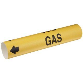 Brady 4067 C B 915 Coiled Printed Plastic Sheet, Black on Yellow BradySnap On Pipe Marker for 2 1/2" to 3 7/8" Outside Pipe Diameter, Legend "Gas" Industrial Pipe Markers