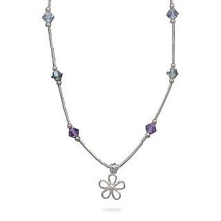 13 + 2 Inch Extension Necklace with Multi Color Crystals and Flower Charm Pendant Necklaces Jewelry