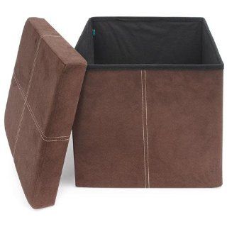 FHE Group Microsuede Folding Storage Ottoman, 15 by 15 by 15 Inches, Black   Ottoman With Storage