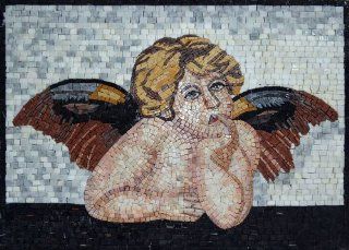 Cherub Angel Hand Made Marble Mosaic Art Tiles Stone Wall Mural Decoration 