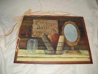 Country Bath Wooden Sign Bathroom Art Towels Mirror Berries Primitive Decor Wood   Prints