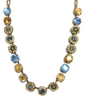Mariana Antique Gold Plated "Moon Drops" Collection Swarovski Crystal Choker Necklace in Aqua and Champagne Mariana Jewelry