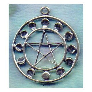 LUNAR PHASES Pentacle Pentagram Sterling Wiccan Jewelry Nice size for a man   Pendants