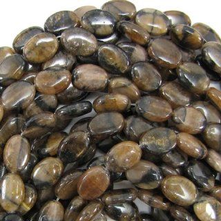 10x14mm brown chiastolite flat oval beads 16" strand