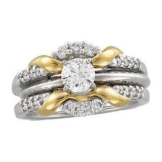 1/3 CT TW 14K White/Yellow Gold Two Tone Bridal Ring Guard Jewelry