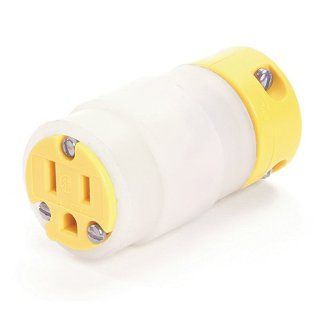 Woodhead 1547GCM Super Safeway Lighted Connector, Industrial Duty, Straight Blade, 2 Poles, 3 Wires, NEMA 5 15 Configuration, Rubber, Yellow, 15A Current, 125V Voltage Electric Plugs