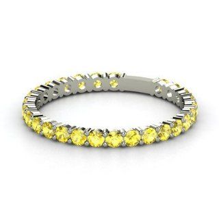 Rich & Thin Band 14K White Gold Ring with Yellow Sapphire Jewelry