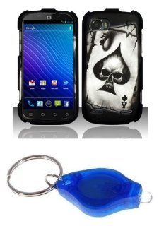 Premium Ace of Spades Skull Design Shield Case + Atom LED Keychain Light for ZTE Warp Sequent (Boost Mobile) Cell Phones & Accessories