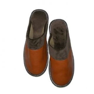 Mens Open Back Lounge / House Slippers with Leather Toe and Suede Sole   Brown (Size EU41 UK8 US8.5 ) Clothing