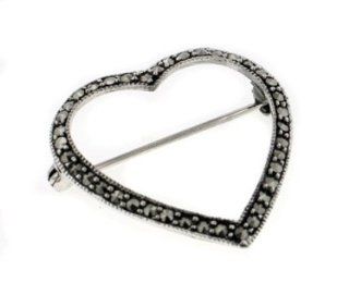 Large Sterling Silver Open Marcasite Heart Brooch Pin Brooches And Pins Jewelry