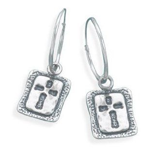 Oxidized Cross Hoop Earrings 925 Sterling Silver Jewelry