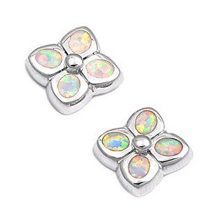 Flower 10MM White Opal Earrings Sterling Silver 925 Jewelry