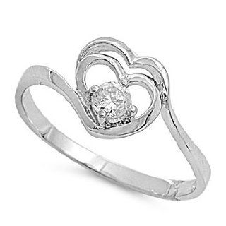 Swirl Fated Heart CZ Ring 9MM Sterling Silver 925 Jewelry