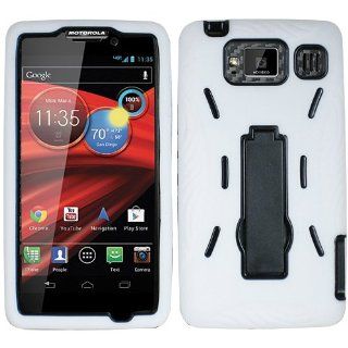 White Black HyBrid Rubber Soft Skin Kickstand Case Hard Cover Faceplate For Motorola Droid Razr Razor HD XT925 926 with Free Pouch Cell Phones & Accessories