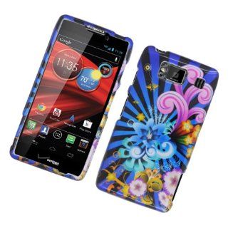Motorola Droid RAZR MAXX HD XT926 Blue Pink Flower Burst Glossy Cover Case Cell Phones & Accessories