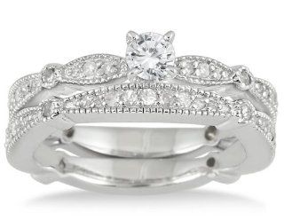 4/5 Carat TW Diamond Engagement Bridal Set in 10K White Gold SZUL Jewelry
