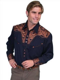 Scully Leather Men's Floral Embroidered Retro Shirt Big at  Mens Clothing store