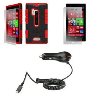 Nokia Lumia 928   Premium Accessory Kit   Black/Red Heavy Duty Rugged Combat Armor Case + Atom LED Keychain Light + Screen Protector + Micro USB Car Charger Cell Phones & Accessories