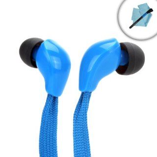 In Ear Headphones with Blue Shoe Lace Cord Design and Interchangeable Noise Isolating Silicone Earbud Gels for the Motorola Droid RAZR HD , LG Optimus Pro , Nokia Lumia 1020 & 928 , BlackBerry Z10 & Many More Smartphones   Includes Cleaning Kit El