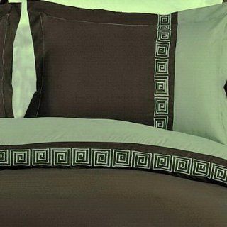 7pc Hotel Style Greek Key Sage Green/Brown Bedding Duvet Cover Set King/Cal King   King Size Bedding
