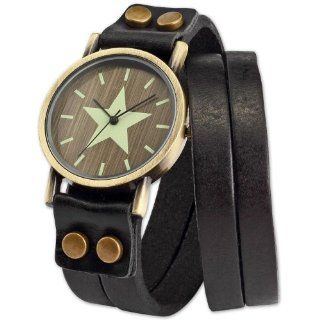 AMPM24 Vintage Bracelet Bangle Star Black Leather Strap Lady Women Analog Quartz Wrist Watch WAA401 Watches