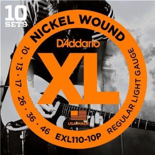 D'Addario EXL110 10P Nickel Wound Electric Guitar Strings, Regular Light, 10 46, 10 Sets, Frustration Free Packaging Musical Instruments