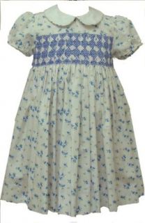 Toddler Smocked Print Cotton Dress ( Blue 2t) (2T, Blue) Clothing