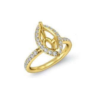 0.51CT Pave Diamond Engagement Ring Marquise Setting, F   G Color, VS1   VS2 Clarity (18k Yellow Gold) 5.7g Jewelry