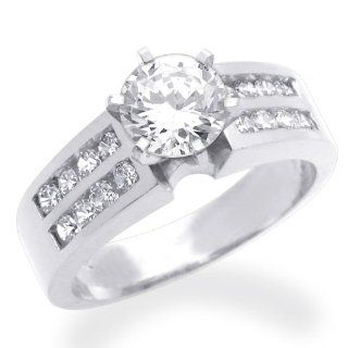 14K White Gold Engagement Ring 1.2ctw CZ Cubic Zirconia Two Lines Channel Set Solitaire Ring Jewelry